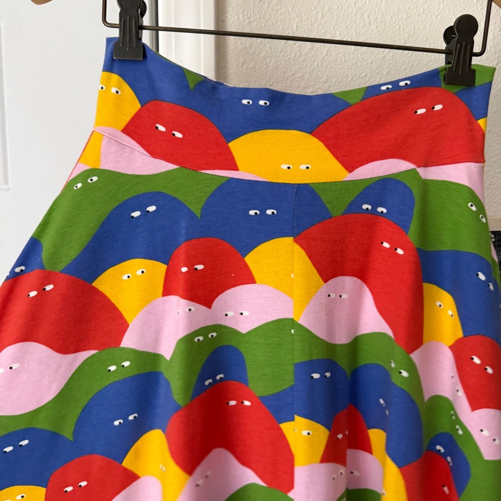NOOWORKS multicolor rainbow cotton Lycra knit printed pull on midi skirt - Picture 3 of 6